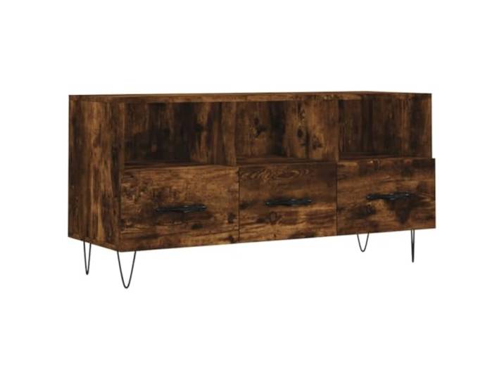 KUPTYERFG TV-Schrank Räuchereiche 102x36x50 cm Lowboard mit 3 Schubladen Stabiler Medienschrank aus Holzwerkstoff mit Eisenbeinen und 3 Fächern für Wohnzimmer und Schlafzimmer.