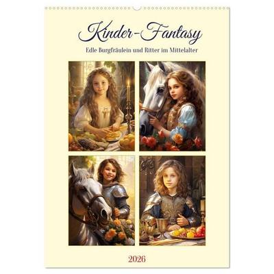 Kinder-Fantasy. Edle Burgfräulein und Ritter im Mittelalter (Wandkalender 2026 DIN A2 hoch), CALVENDO Monatskalender