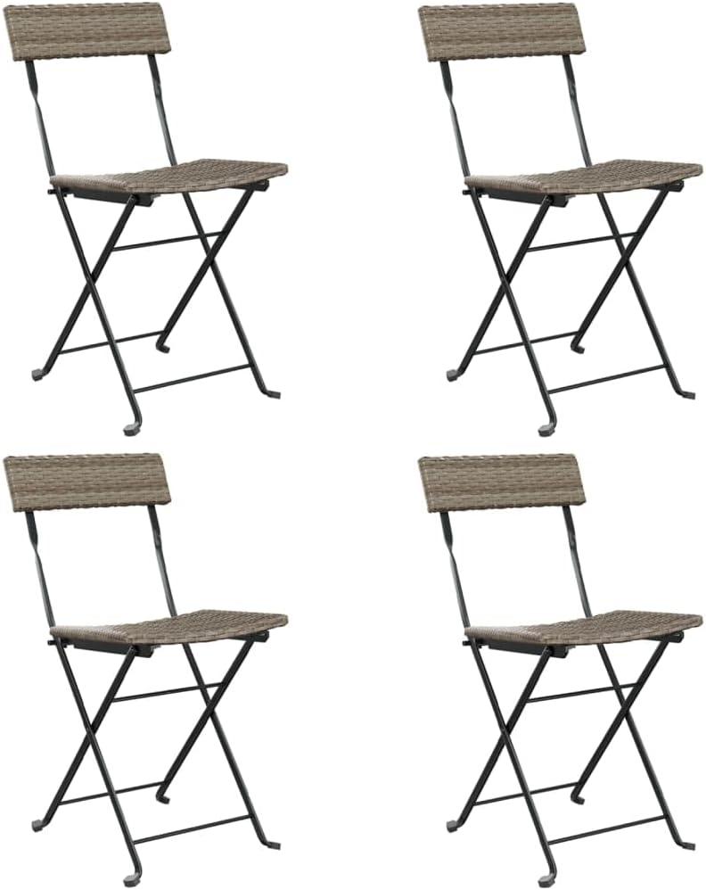 4 klappbare Bistrostühle in Grau aus PE-Rattan und pulverbeschichtetem Stahl für Garten und Terrasse, bis 110 kg belastbar, mit Montageanleitung