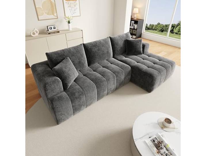 BTM Bequemes L Form Modulares Ecksofa, Chenille Cloud-Sofa Wohnzimmer Boneless Couch Bodensofa Grau