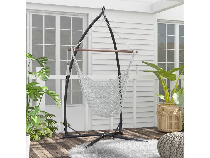Outsunny Support Fauteuil Suspendu Métal Noir 215cm