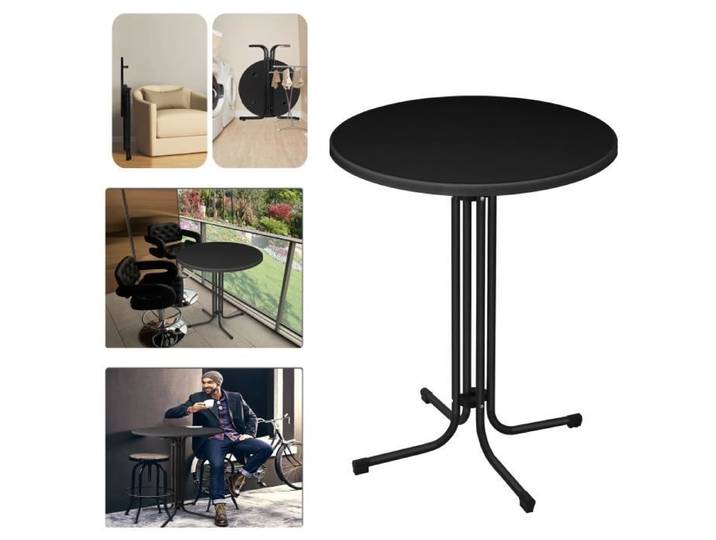 Table de bar pliante - YRHOME - 80 cm - Noir - Résistante aux intempéries - Pied réglable - 2 places