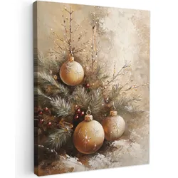 LEINWANDBILD Weihnachten - Kugeln - Beige - Gold Wandbild Wohnzimmer 60x80 cm
