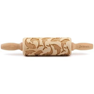 Teigroller FOLKROLL "Delfine", braun (holzfarben), L:23cm Ø:4,5cm, Massivholz, Teigroller, Keksteig im Handumdrehen mit Motiv versehen