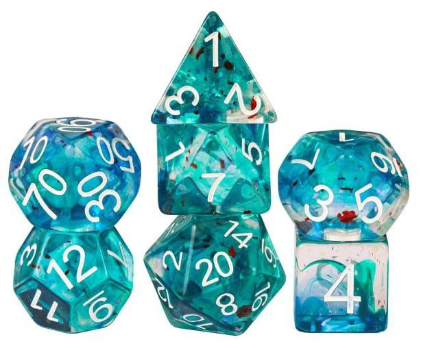 HOT Games Jumbo dobbelset Swirl folie, 7 stuks, blauw, groen en rood voor rollenspellen