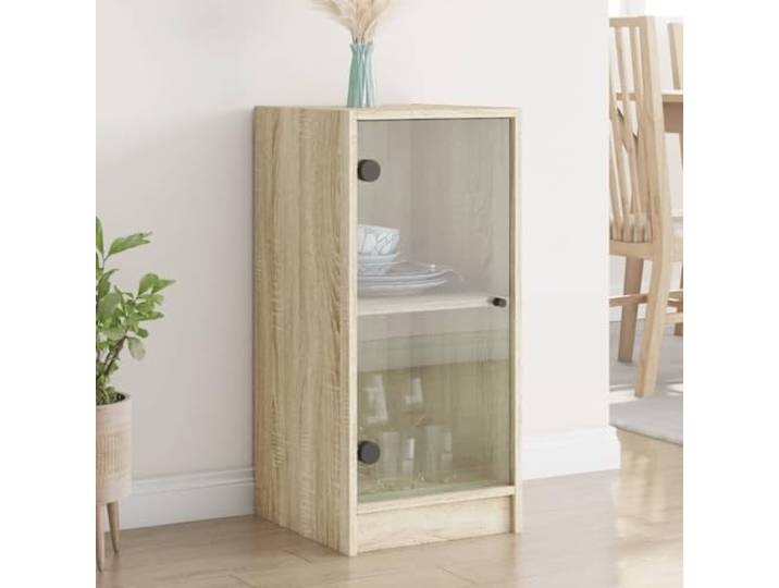 HEFZGDB Kleiner Schrank mit Glastüren für die Wohnung, Beistellschrank mit Glastüren für Wohnzimmer, Moderner Beistellschrank mit Glasfront und Sichtfenster für Stauraum, zur Aufbewahrung