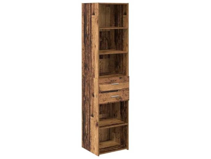 Highboard Altholz 45 x 42,5 x 185 cm Holzwerkstoff Zwei Schubladen, offene Regale, matte Oberfläche, Metallgriffe, Wohnzimmer, Essbereich