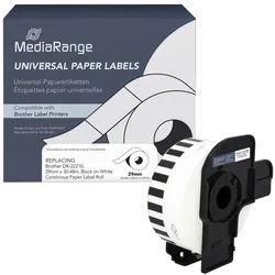 MediaRange Endlospapierrolle für Etikettendrucker ersetzt brother DK-22210 weiß, 29,0 mm, 1 x 1 Etiketten