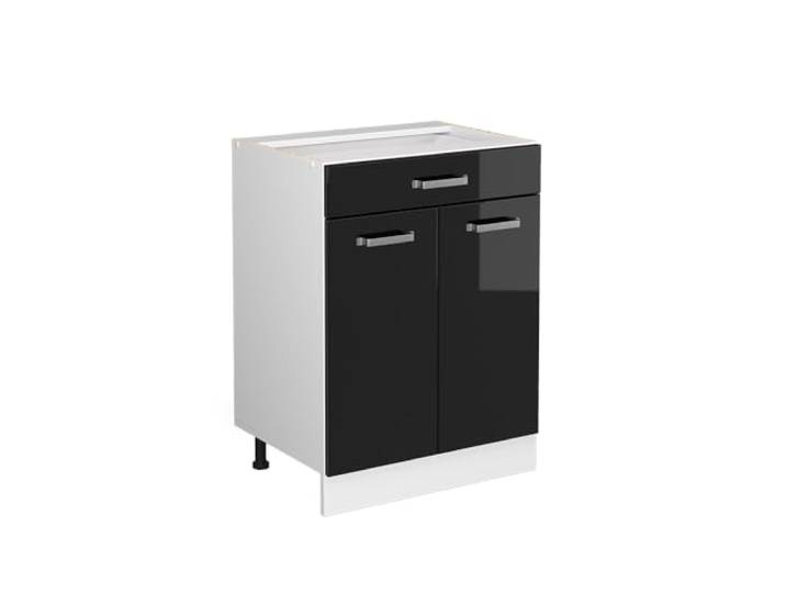 Vicco Küchenunterschrank R-Line, Schwarz Hochglanz, 60 cm 1 Schublade · Ohne Arbeitsplatte · Höhenverst. Füße · Metallgriffe · Leichter Zugriff