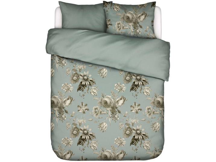Essenza Florean Dekbedovertrek Biologisch Katoensatijn Dusty teal - Lits-Jumeaux XL – 260x200/220 cm
