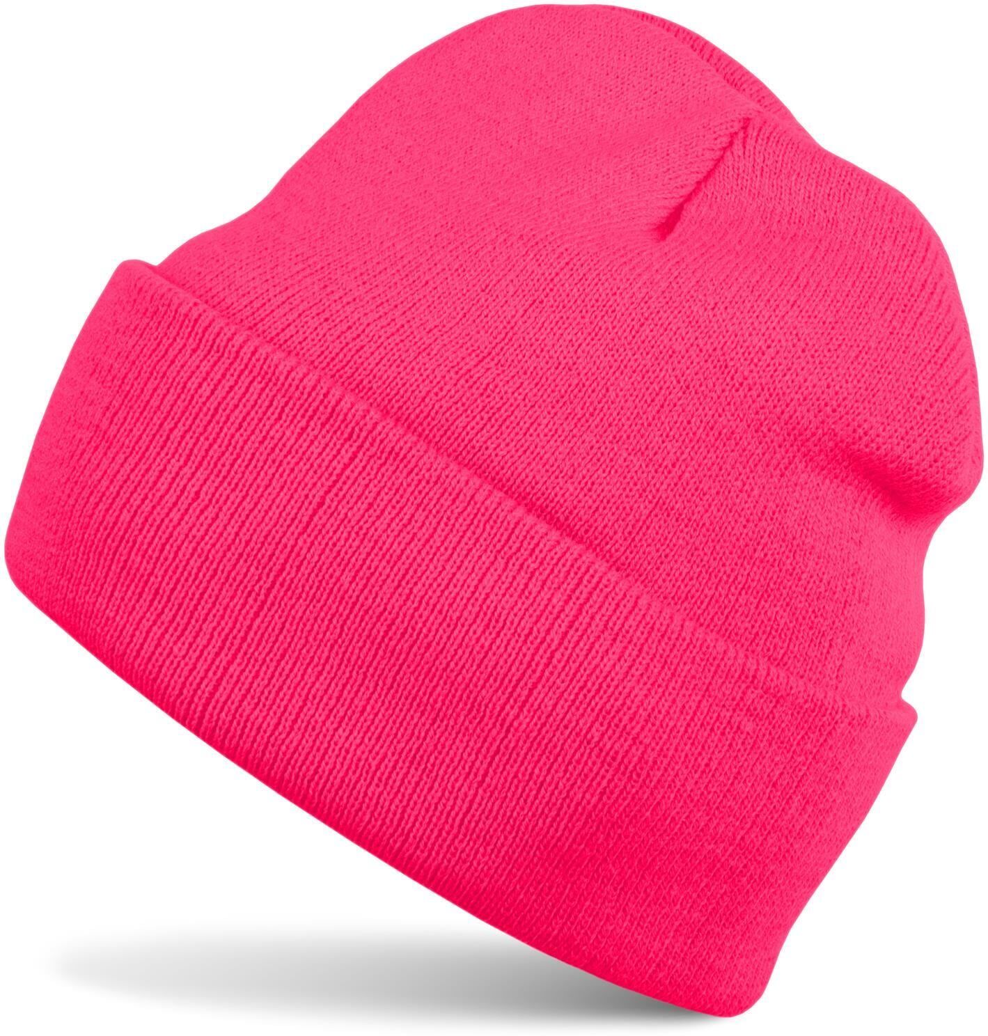 Strickmütze STYLEBREAKER "Winter Strickmütze mit Krempe", Herren, pink (neonpink), Obermaterial: 100% Polyacryl PAN., Modisch, Mützen Strickmütze
