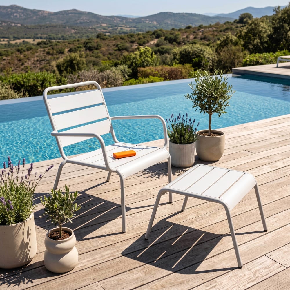 Oviala Sillón reclinable y reposapiés de metal blanco