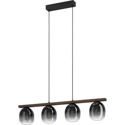 EGLO Hängeleuchte "FILAGO Pendellampe, Stahl, Holz und Glas, E27, IP20, Esszimmerlampe", braun (schwarz, braun), H: 110cm, 1 Stk., Leuchten, Hängeleuchte 4-flammig - für Küche, Esszimmer oder Wohnzimmer, Hängeleuchte