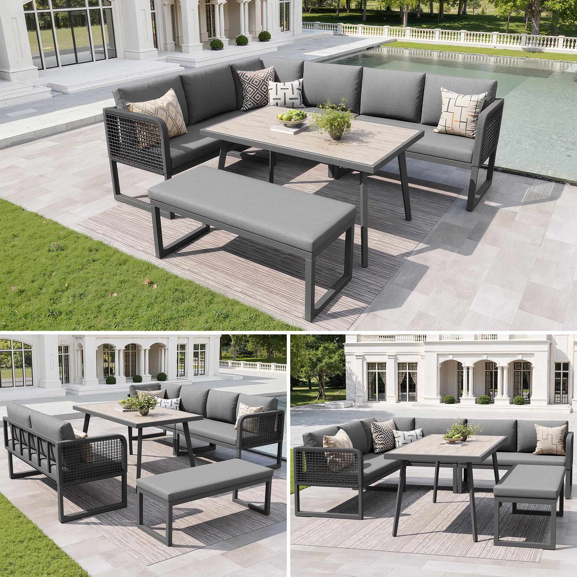 Sweiko Gartenmöbel Set, Loungesessel für 6-8 Personen, PE Rattan, inkl. Sitz- und Rückenkissen, wetterfest, Terrasse, grau