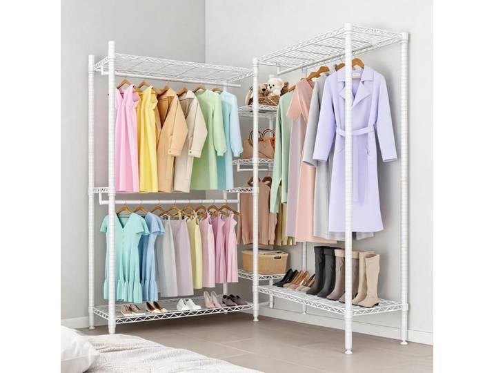 Portant à Vêtements Modulaire en Métal Penderie avec Étagères et Tringles Armoire Ouverte Dressing - 225×45×180cm