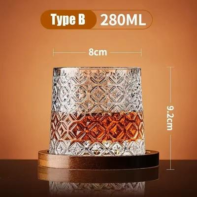 Uplift Treasures Rotating Whisky Glass With Bamboo Coaster Spinning Cocktail Glass For Whiskey Scotch Bourbon Wine b