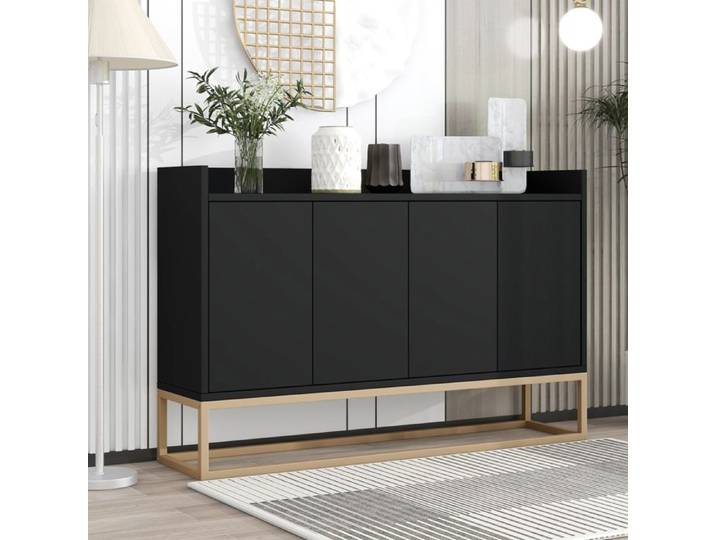 Buffet - DANS LES NUAGES - Modèle moderne - 4 portes - Pieds en métal doré - 120x30x80 cm