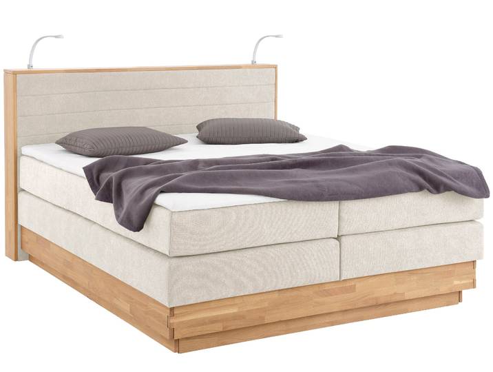 Boxspringbett, Beige, 184x222 cm, Microfaser, inkl. Bettkasten & Topper, Klassisch, Home-affaire