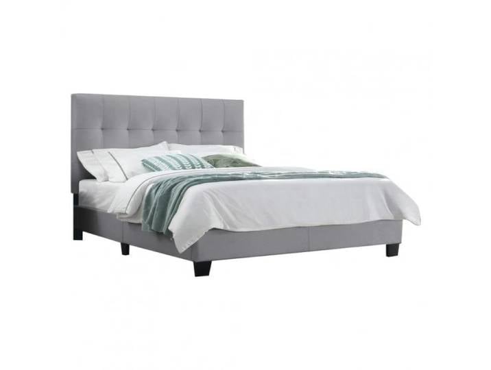 Pack lit double en simili gris + matelas 160 x 200 cm - PANDORA - Tête de lit rembourrée et capitonnée
