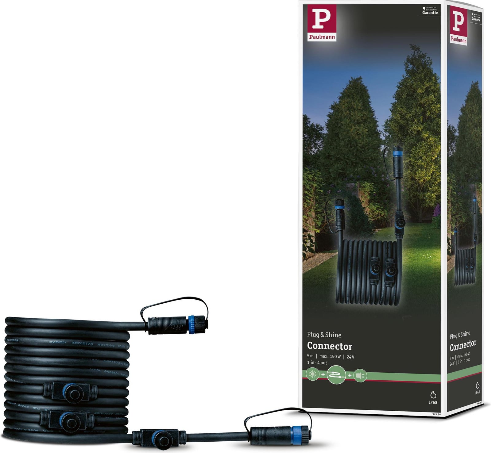 Paulmann Plug & Shine Kabel met 4 aansluitingen, 5 meter