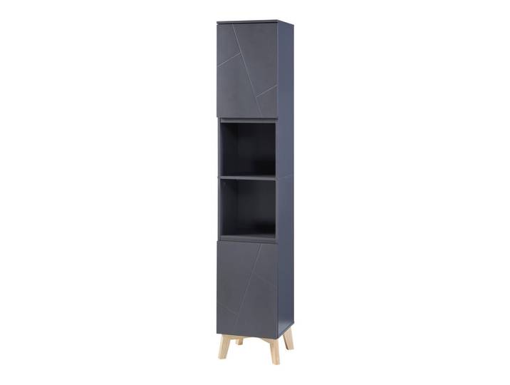 [en.casa] Hochschrank Overath, Grau, Eichenholz, 6 Fächer, 30x160x30 cm, Badezimmer, Badmöbel, Hochschränke