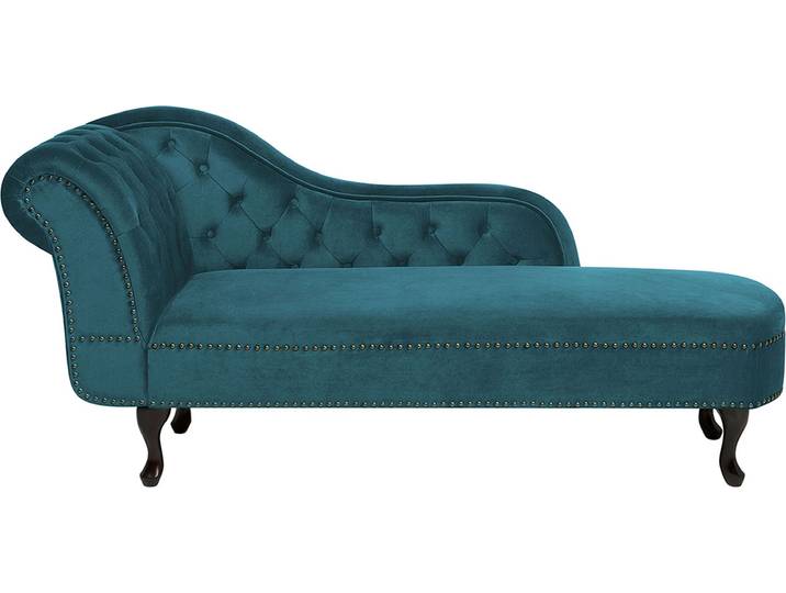 BELIANI Chaiselongue Linksseitig Blaugrün Samtstoff Holzfüße Glamourös