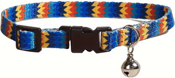 Inspire Curations Geometric Doodles Cat Collar With Bell Adjustable Colorful Collar For Cats & Small Pets blue Waves xs(neck7.9 11.8in)