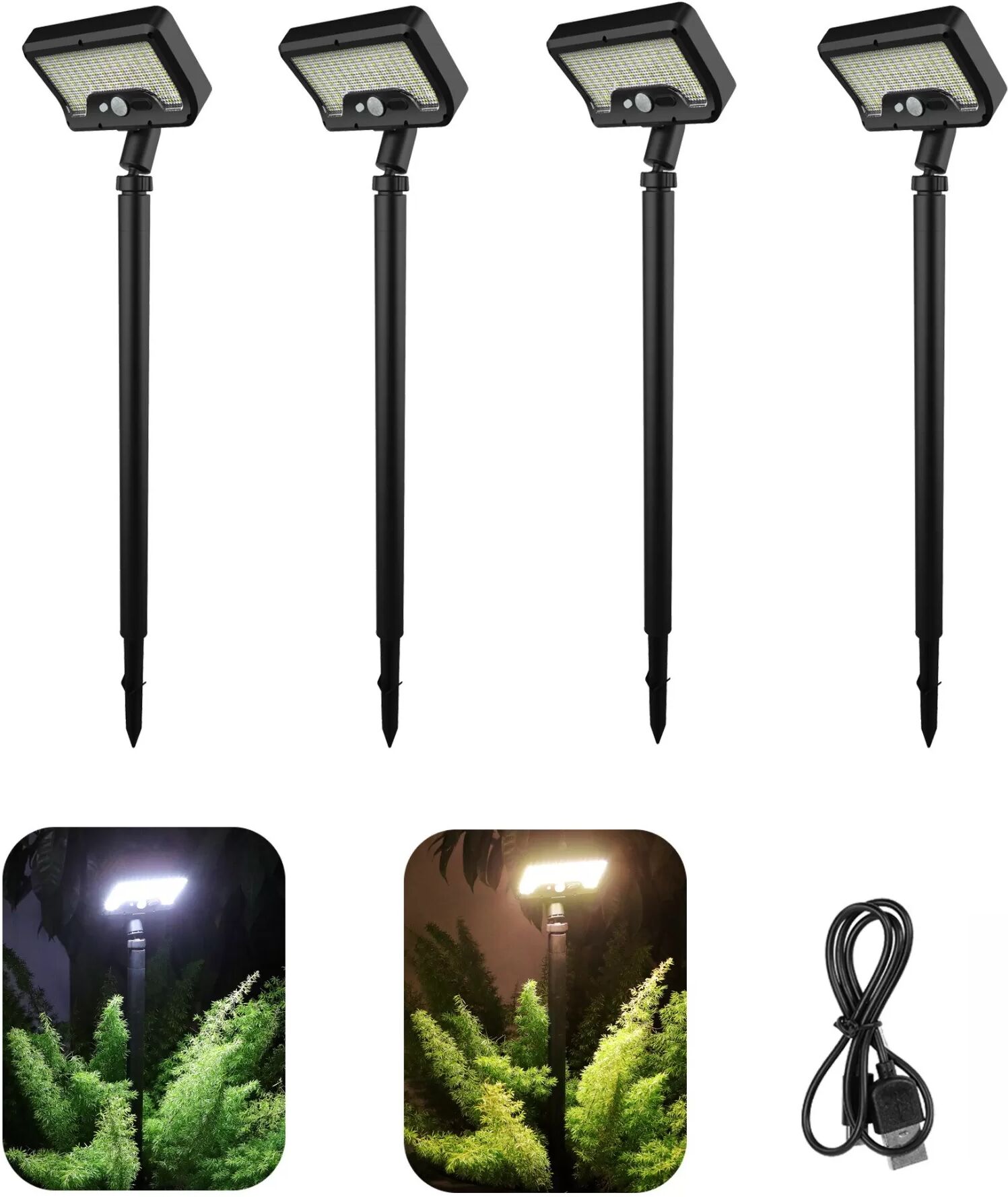 INF 4er-Pack 92 LED Solarleuchten für den Garten - Schwarz mit Weißem Licht