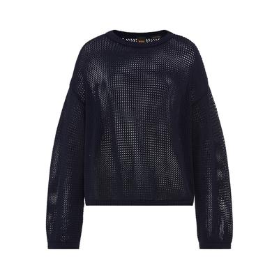 Strickpullover BOSS ORANGE "Farde Premium Damenmode", Damen, Gr. XS, dunkelblau 408, Strick, Obermaterial: 100% Baumwolle, unifarben, relaxed fit normal, Rundhals, Rollsaum, Pullover Strickpullover, in Mesh-Struktur, Relaxed Fit