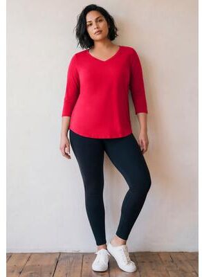 Plus Size Women's Signature 3/4 Sleeve V-Neck Tee by Avenue in Vibrant Red (Size 20)