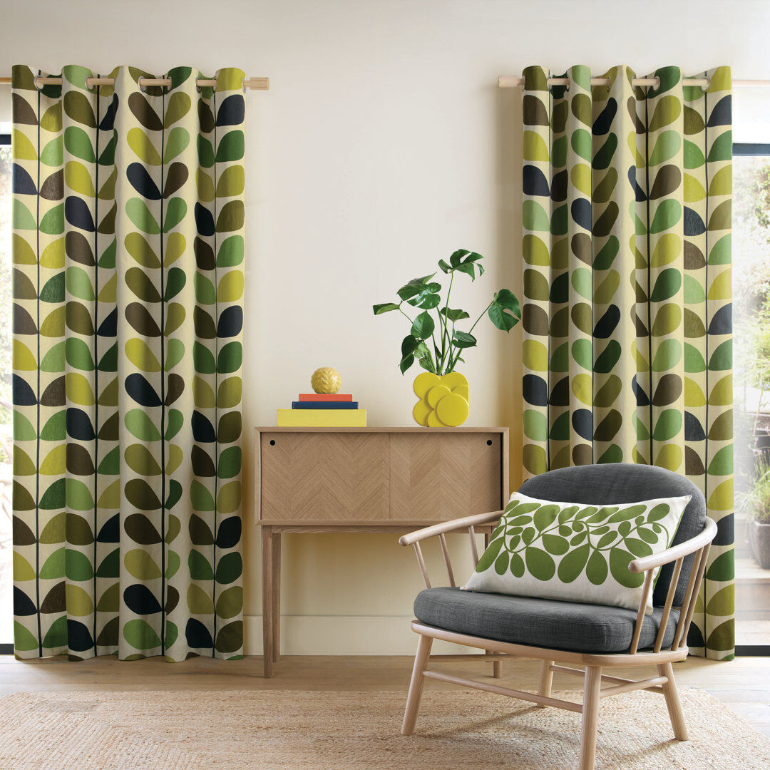 Orla Kiely MULTI STEM Multi Stem Eyelet Curtains Yellow 117cm Width x 183cm Drop