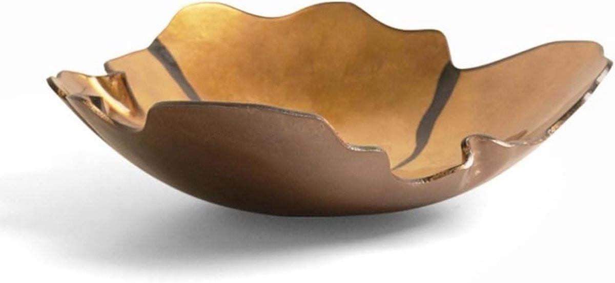 Decoratieve glazen fruitschaal met onregelmatige golfvorm in goud en zwart