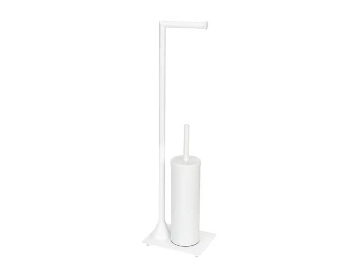 WENKO Garniture de WC sur pied Hella\, support de papier toilette\, porte-brosse avec brosse de WC\, acier laqué\, 15 x 69 x 20 cm\, blanc mat