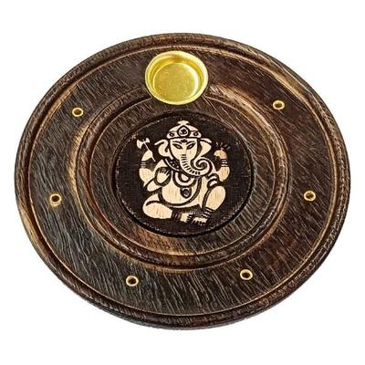 Räucherstäbchenhalter 'Ganesha' Holz rund 10 cm