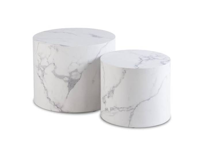 MEBEL ELITE Couchtisch 2er Set Leila Weißer Marmor – Wohnzimmertisch rund Ø53/43 cm, modernes Glamour-Design, Pflegeleichte Oberfläche
