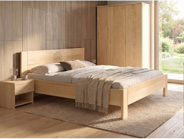 Eschenbett „Blume des Lebens“ 180 x 220 cm Massivholz Esche