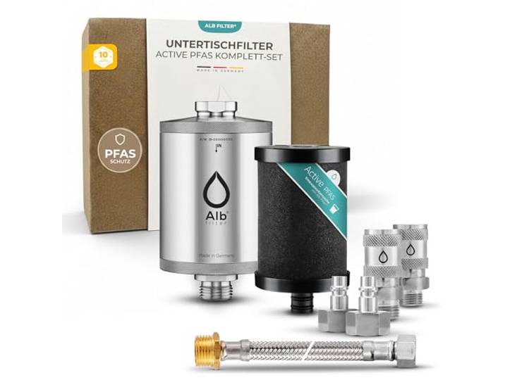 Alb Filter UNTERTISCH ACTIVE PFAS Wasserfilter Küche PFAS- & Schadstoffreduktion, Schutz vor 80+ Stoffen, Untertischfilter Küche, Anschluss-Set Schnellkupplung, Made in Germany