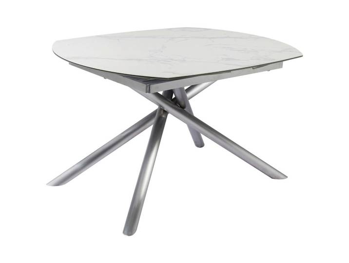 Novel Esstisch, Weiß, Edelstahl, Metall, Glas, Keramik, rechteckig, rund, 100x77x130-190 cm, ausziehbar, Esszimmer, Tische, Esstische, Glastische
