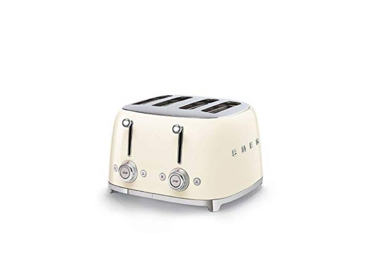 Smeg, 4x4 TSF03CREU -Toaster, 4 Schlitze für 4 Scheiben, 6 Vergoldungsniveaus, Heizfunktion, Abtau- und Bagel- Funktion, Sammelschublade, 2000W, Creme