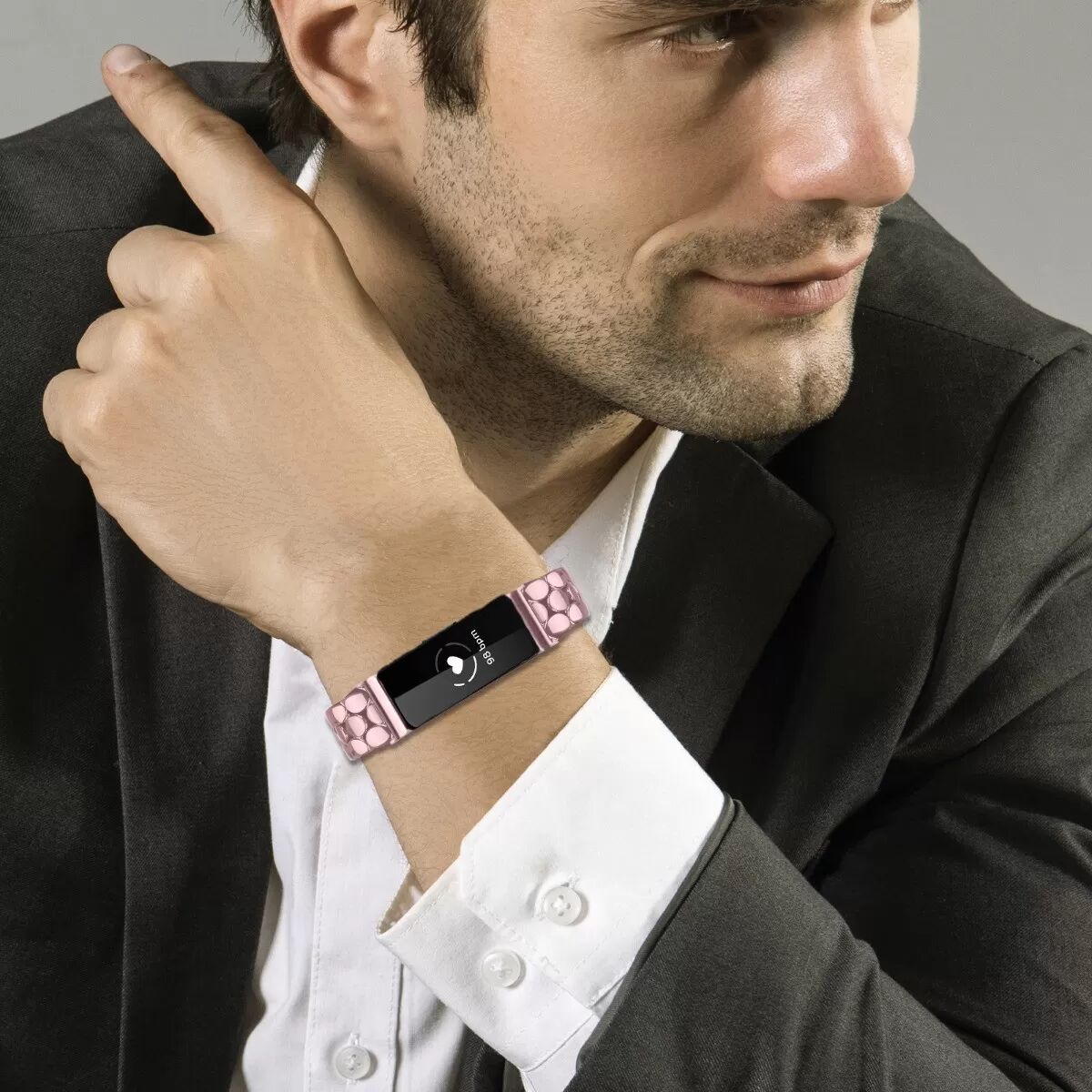 INF Elegantes silbernes Edelstahl-Perlenarmband kompatibel mit Fitbit Inspire/Inspire 2/Inspire HR Rosa