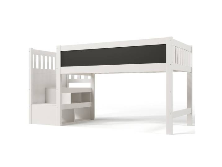 Lit enfant superposé en bois blanc avec rangement tableau 90x200 cm
