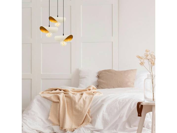 Suspension moderne chic métal crème & doré, 3 abat-jour SINOP
