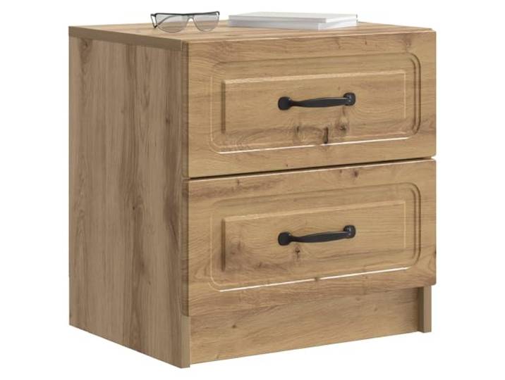 KTHLBRH Nachtschrank Eiche Handwerk 43 x 34,5 x 44,5 cm Technisches Holz, 2 Schubladen, schwarze Griffe, Vintage-Design, einfache Wartung