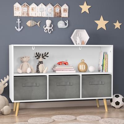 CoolArea Children Bookcase with Folding Fabric Drawers, Children Book Display Shelf, Toy Storage Organizer, 35.43 x 11.02 x 23.62 inch