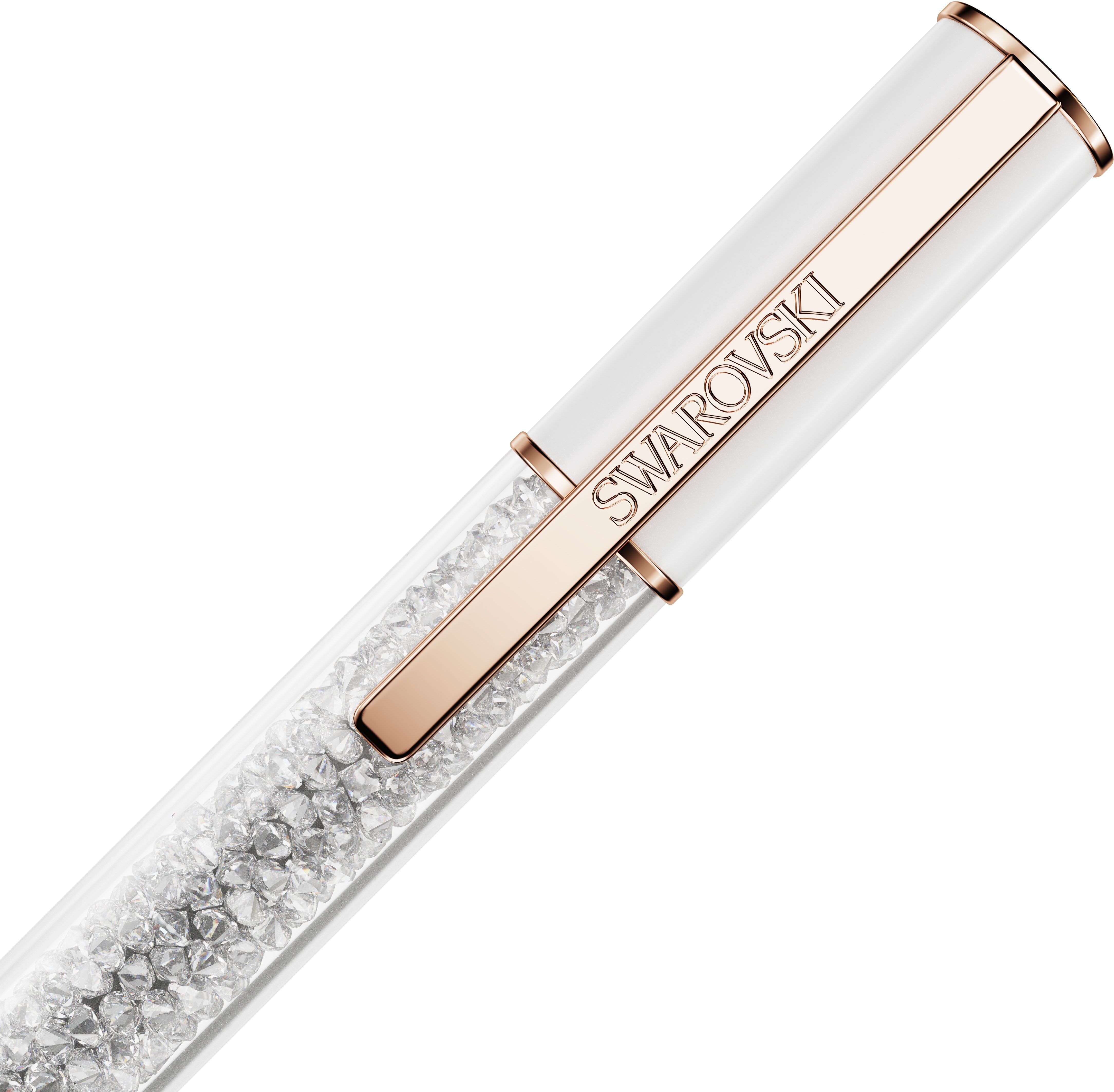 Drehkugelschreiber SWAROVSKI "Schreibgerät Geschenk CRYSTALLINE", weiß (roségoldfarben, weiß, kristallweiß), Stifte, Kunststoff, Metall, mit Swarovski Kristallen