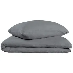 Oh Cosy Bettwäscheset Sally - Musselin - 2-teilig -135x200cm - Dunkelgrau