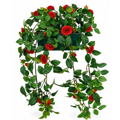 Kunstblume I.GE.A. "Künstlicher Wildrosen-Busch im Kasten 57cm Deko Rosen Kunstrosen", grün (rot), B:30cm H:57cm T:25cm, Obermaterial: 90% Polyester, 10% sonstige Fasern, Kunstpflanzen, Rosenbusch Wildrosen Kunstpflanze Blumen Hochzeitsdeko...