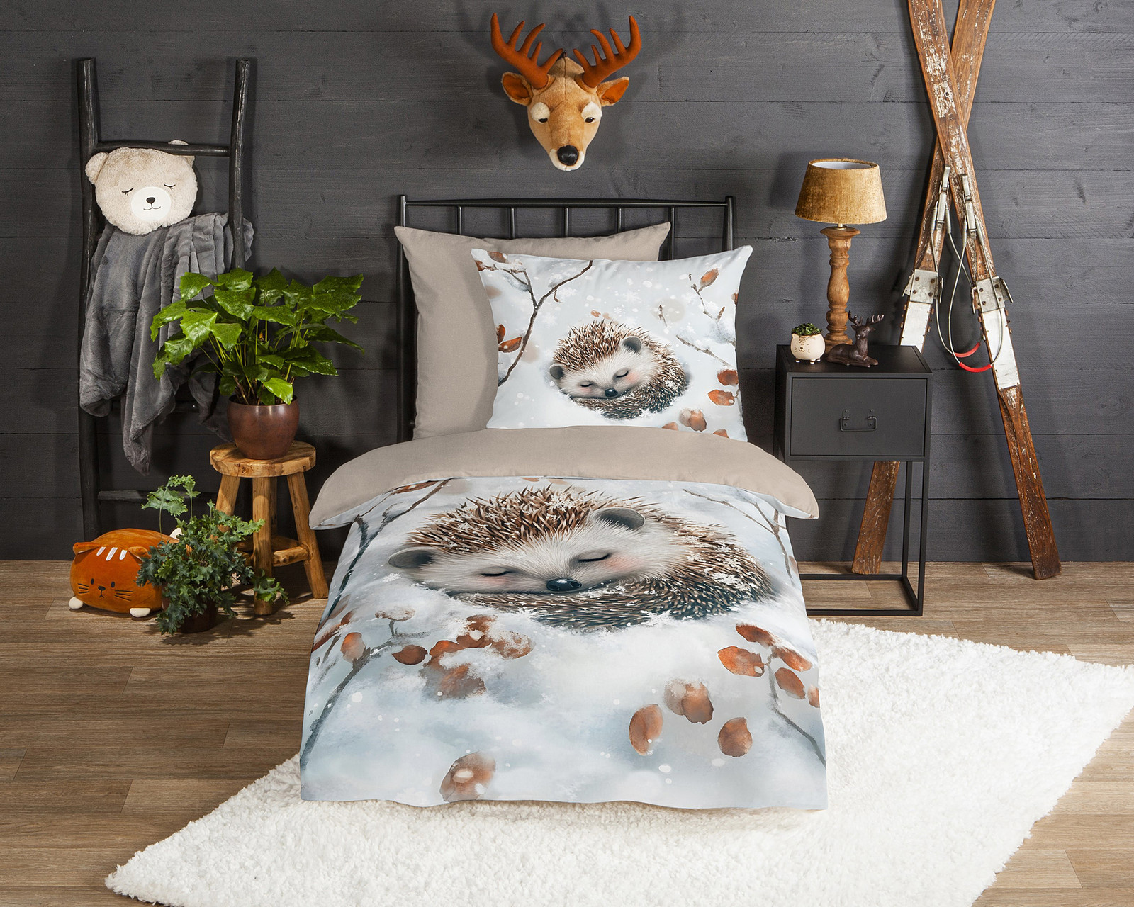 Good Morning Kinderdekbedovertrek Jussi Flanel - Grijs, Beige, Wit - 140 x 200 cm