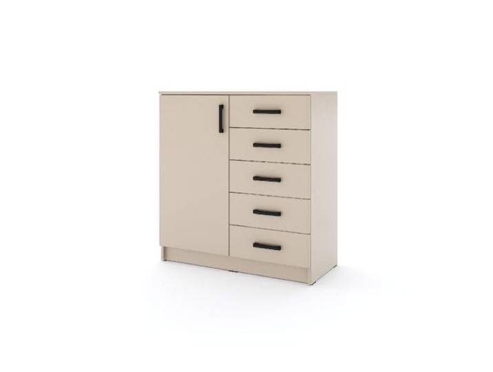 Marlux-Meble Kommode Sigma 90 cm breit mit 1 Türen und 5 Schubladen Korpus in Kaschmir Aufbewahrungskommode Sideboard Schubladenschrank (Tür Kaschmir/Schubladen Kaschmir)