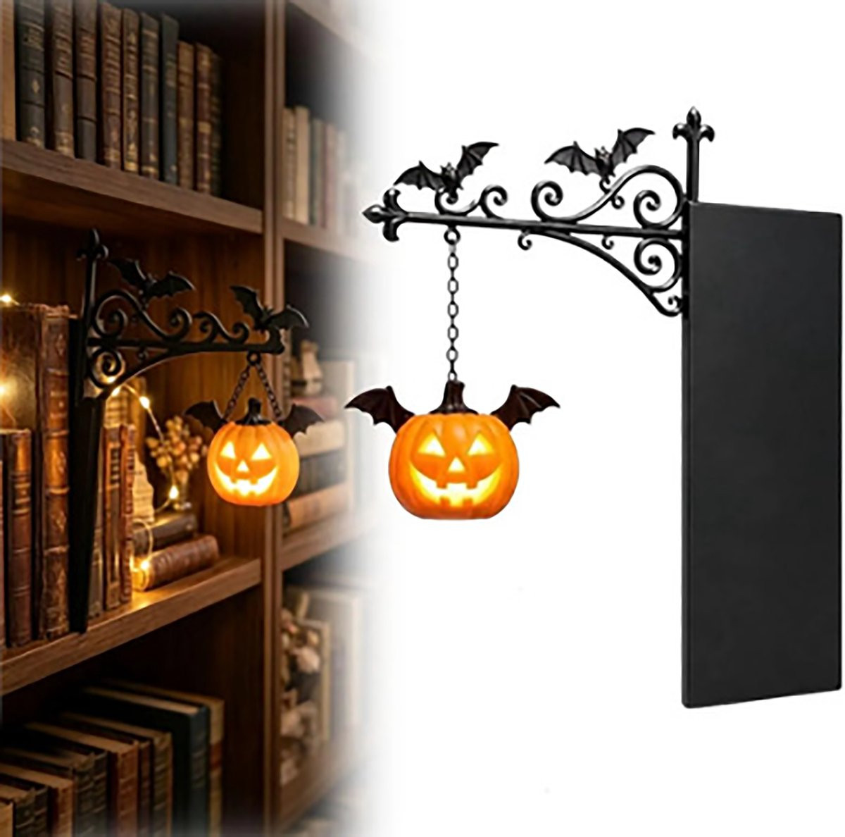 Antieke LED Bibliotheeklantaarn - Decoratieve Boekensteun met Accentverlichting - Zwart